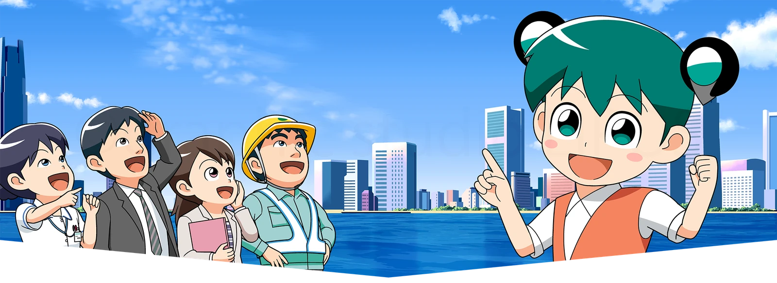 さまざまな職業の人たちと、LIPOSのマスコット・らいこのイラスト